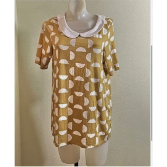 AGNES & DORA "Neverland" SHIRT Yellow White Collar Geometric Graphics Size L NWT - Picture 4 of 7